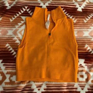 Vibrant Orange Ribbed Half-Zip Tank